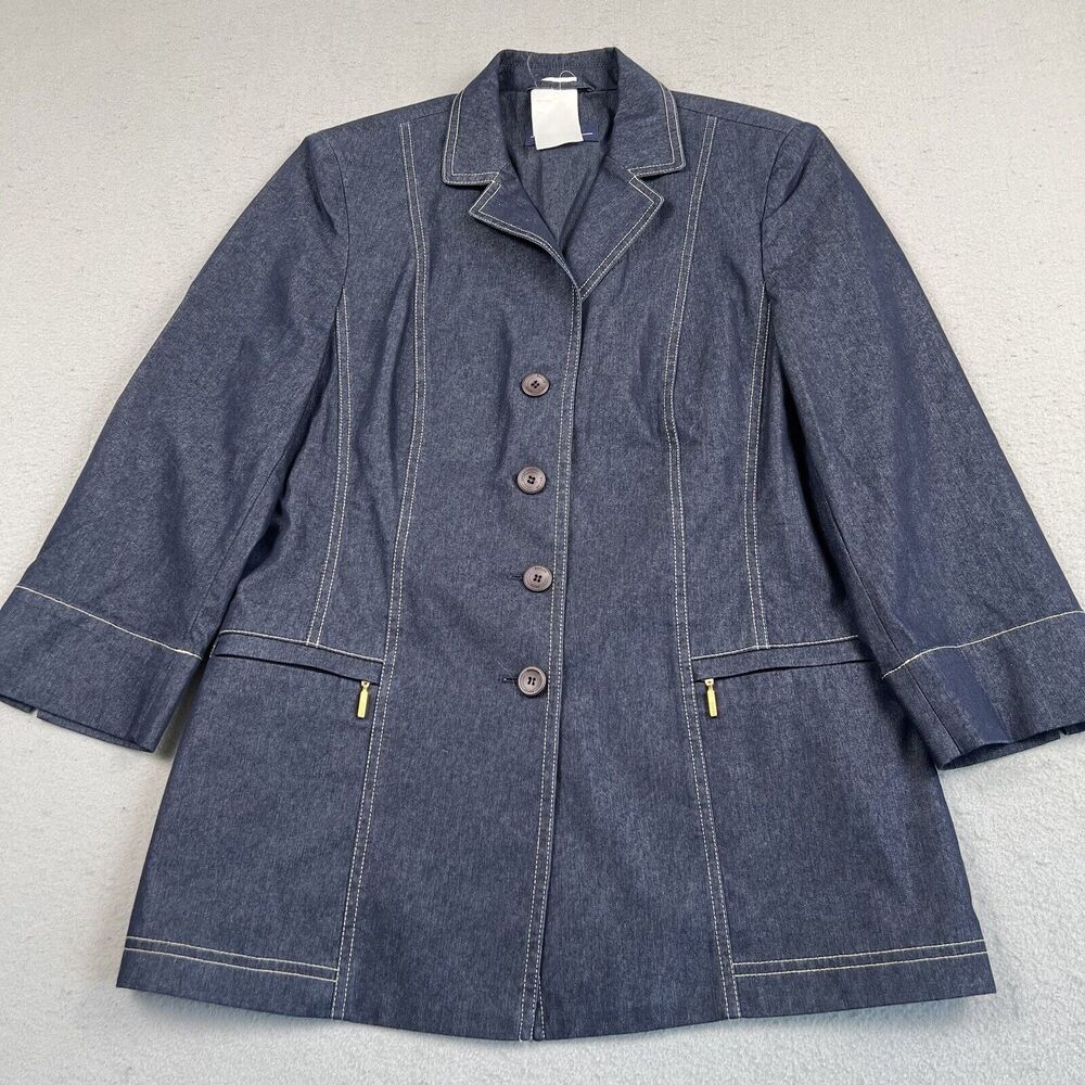 Basler Jeans Jacket Women’s 36 Blue Denim Button Front Long Sleeve Collared Coat - Picture 9 of 16